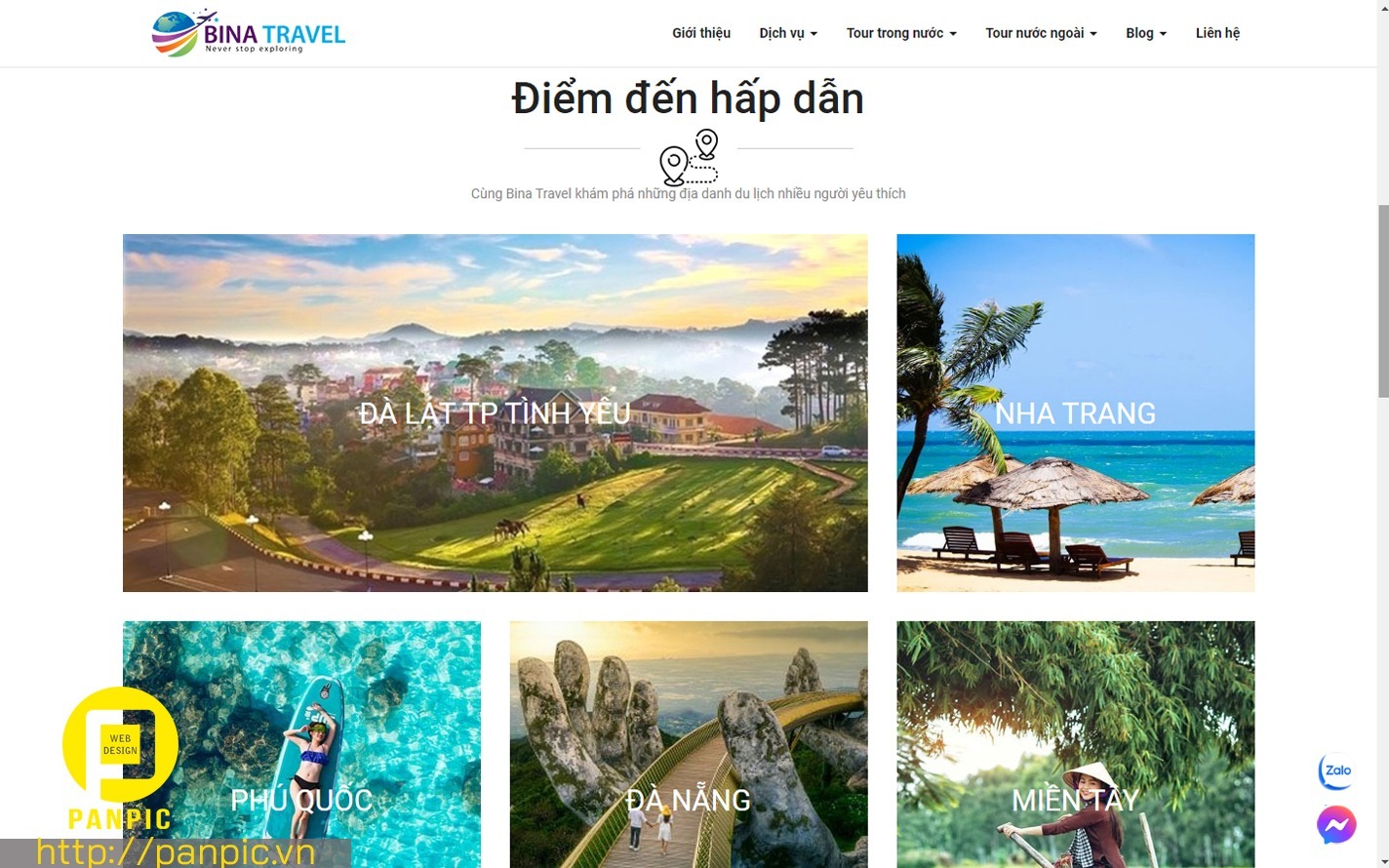 Panpic designed the website for Bina Travel travel company