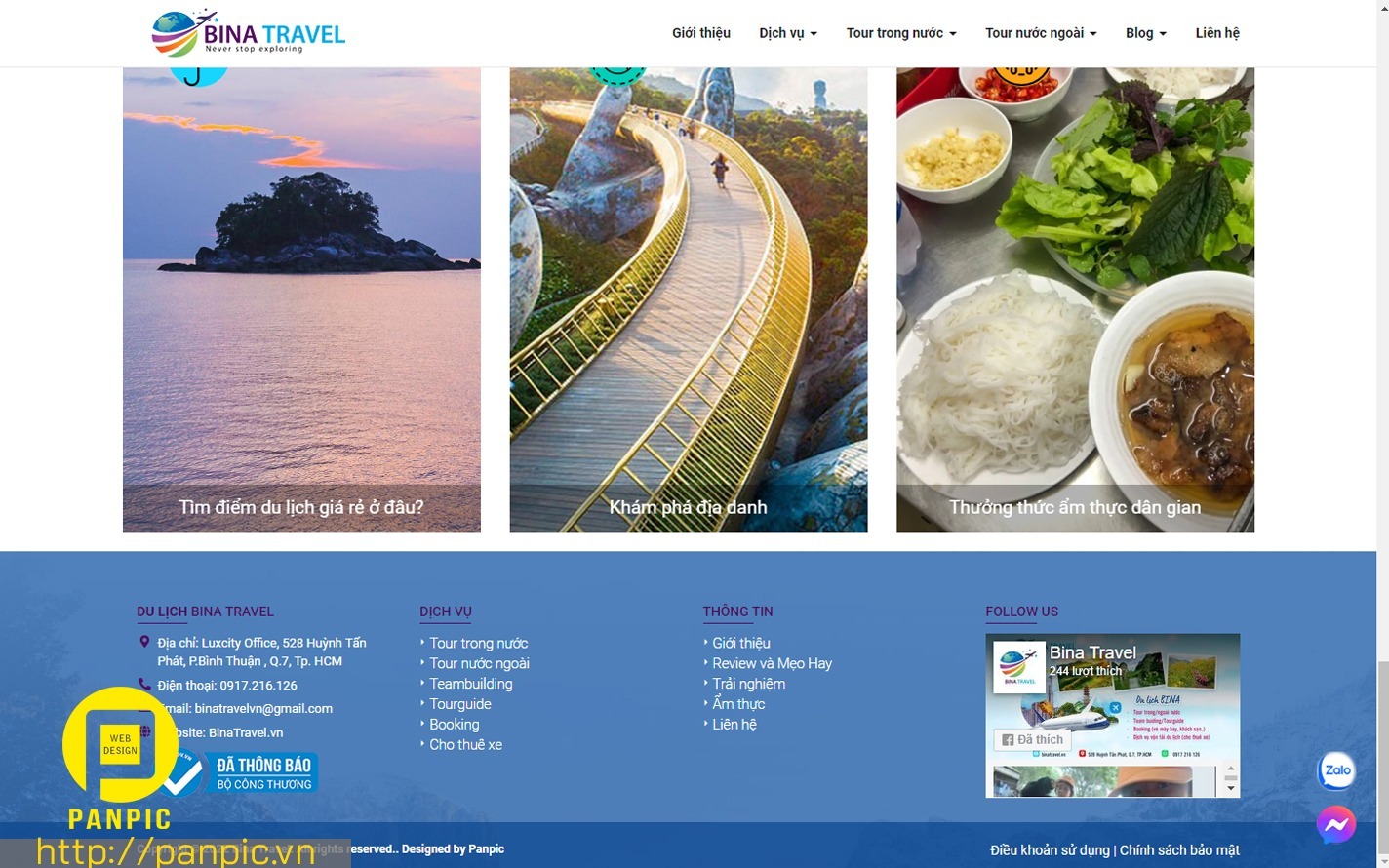 Panpic designed the website for Bina Travel travel company